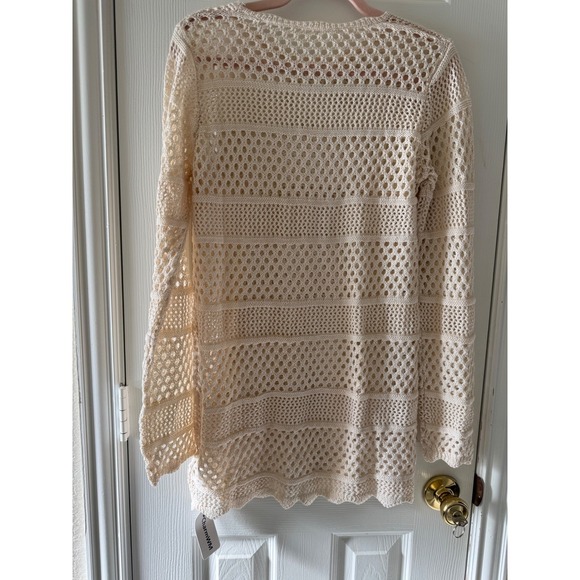Boho Crochet Open Knit Sweater Cream Oversized Beachy S M - Picture 4 of 9